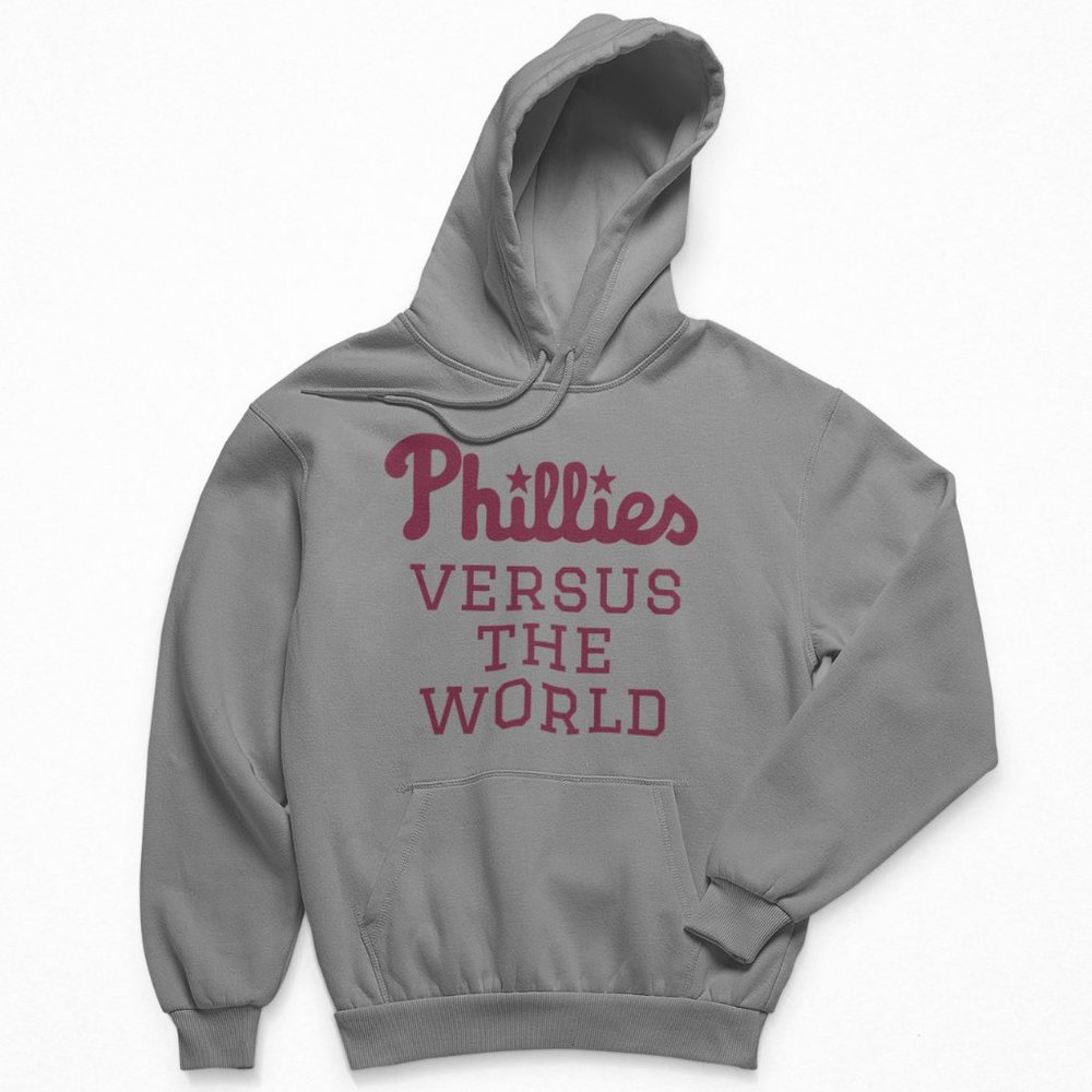 NEW Phillies Wordmark Versus the World 1900s Color Fleece Pullover Hoodie GREY